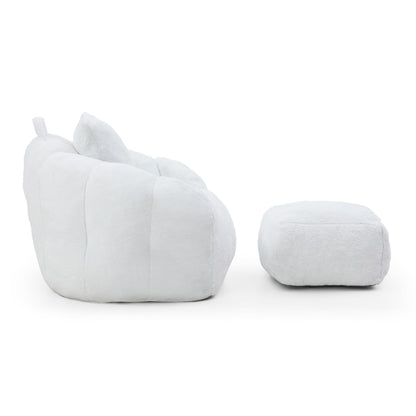 Giant Bean Bag Chair Withfootstool, Oversized Bean Bag For Adults And Kids, Faux Fur Shell-Shaped Large Chair With Filler