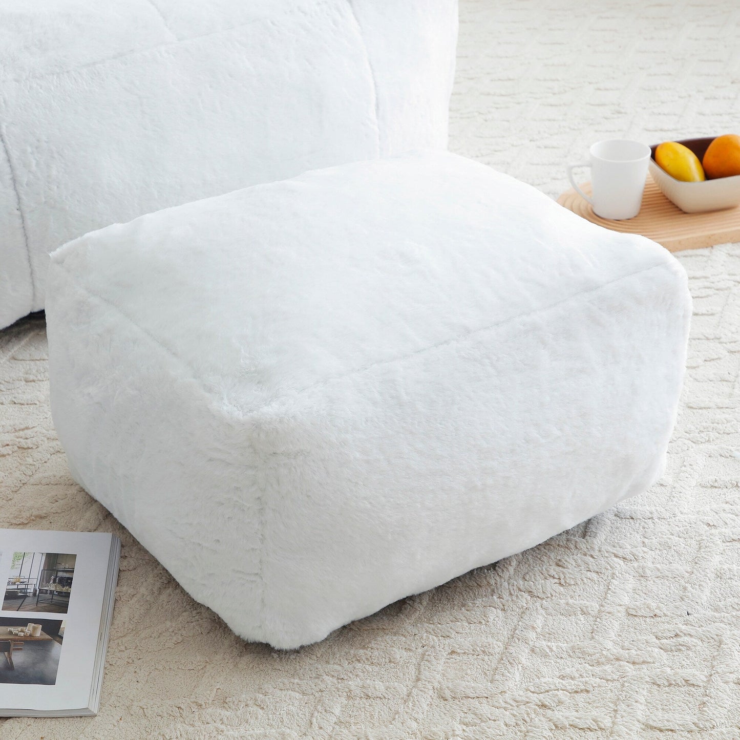 Giant Bean Bag Chair Withfootstool, Oversized Bean Bag For Adults And Kids, Faux Fur Shell-Shaped Large Chair With Filler