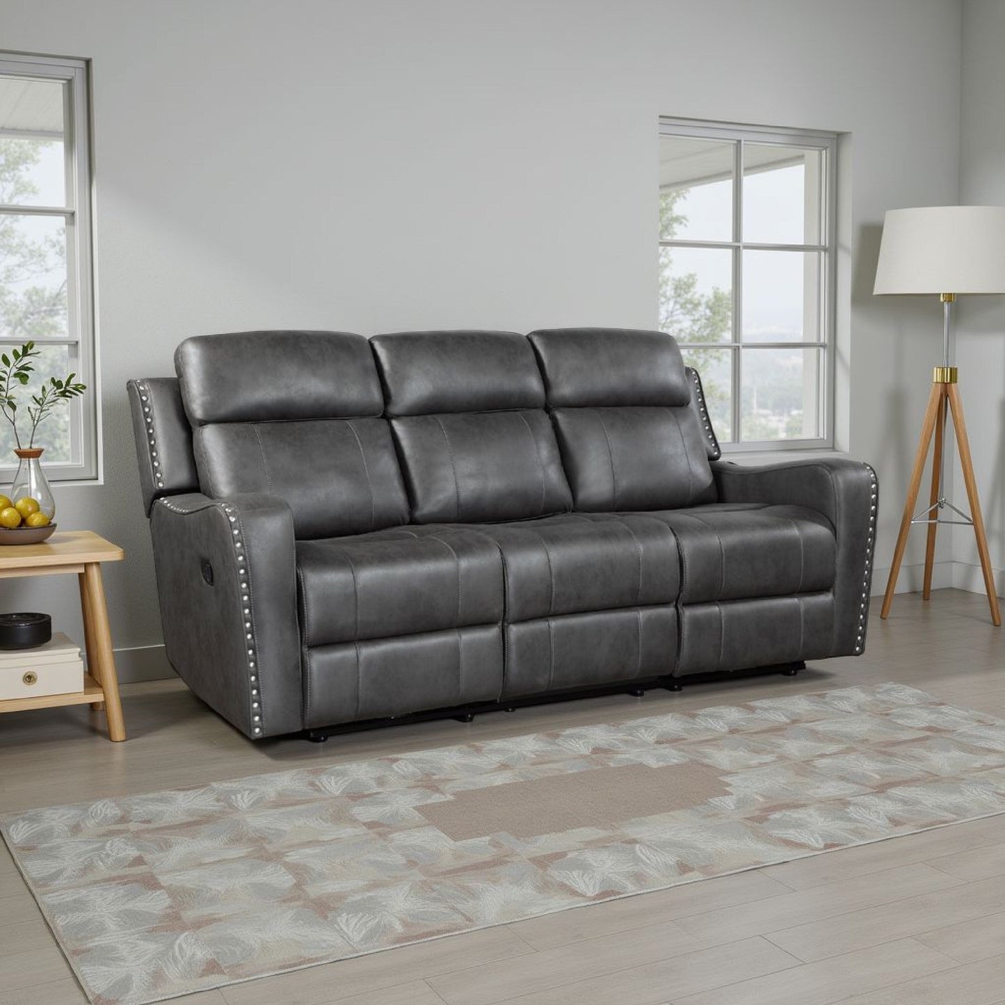 Gimo Dual Manual Recliner Sofa, Dark Gray Microfiber, 82 Inch