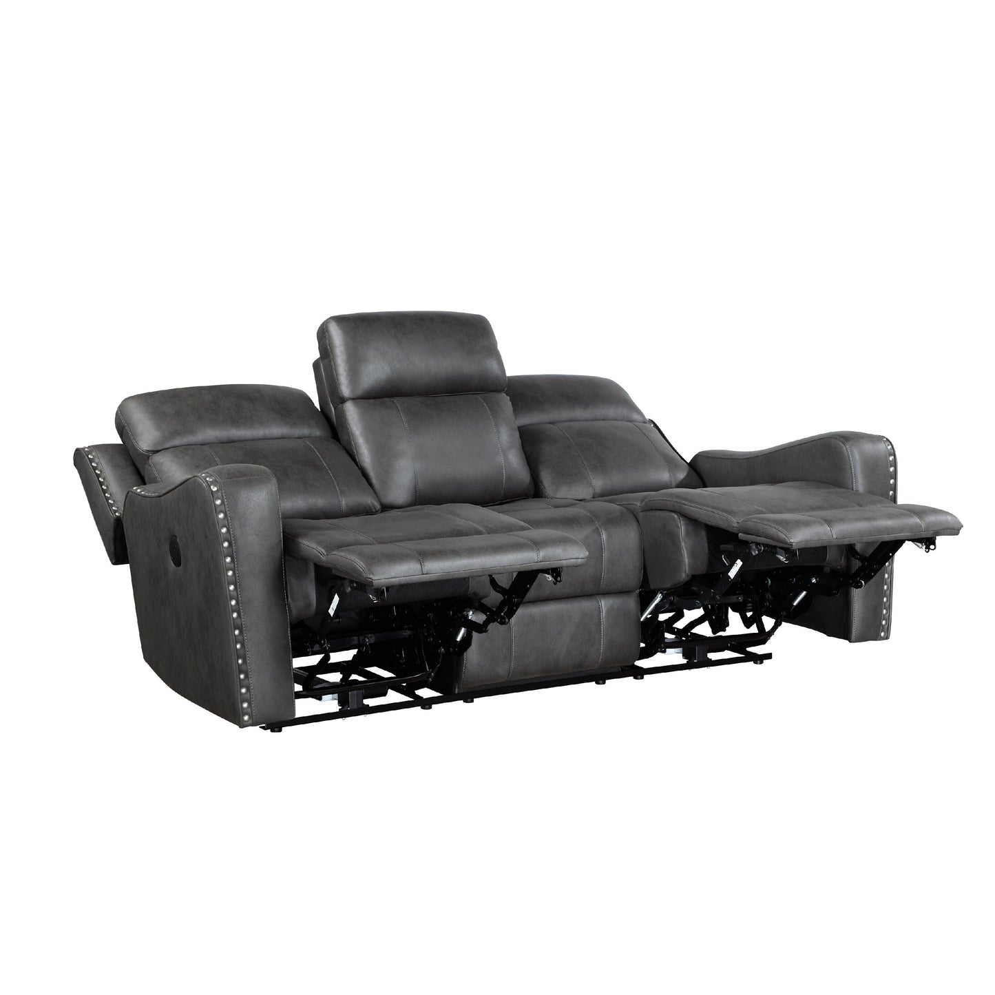 Gimo Power Recline Sofa, Dark Gray Microfiber, USB Ports, 82 Inch