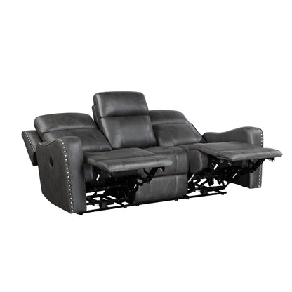 Gimo Power Recline Sofa, Dark Gray Microfiber, USB Ports, 82 Inch