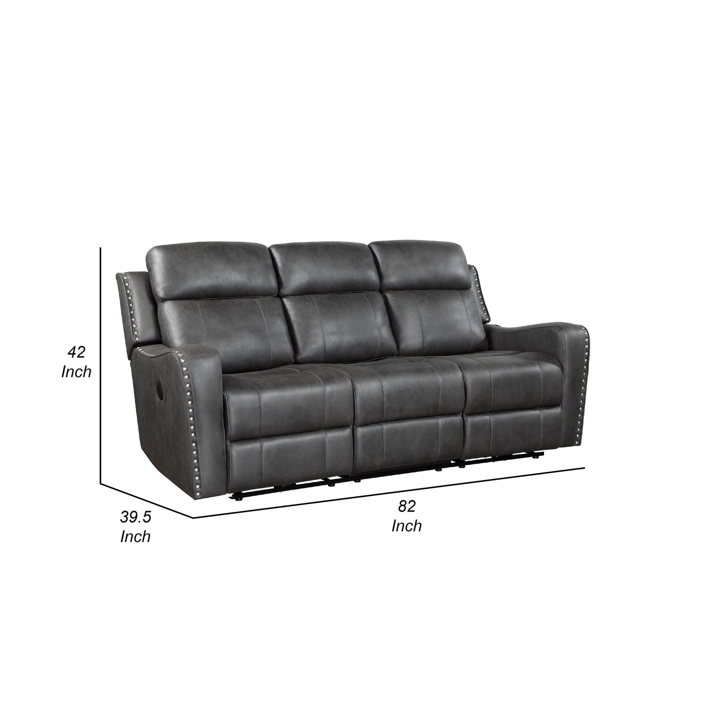 Gimo Power Recline Sofa, Dark Gray Microfiber, USB Ports, 82 Inch