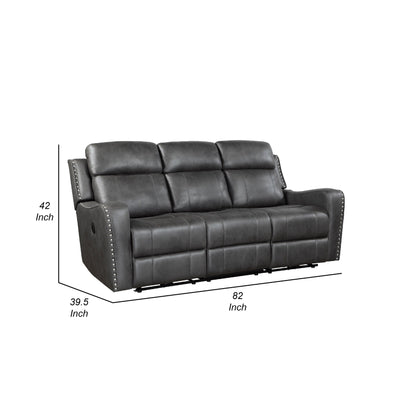 Gimo Power Recline Sofa, Dark Gray Microfiber, USB Ports, 82 Inch
