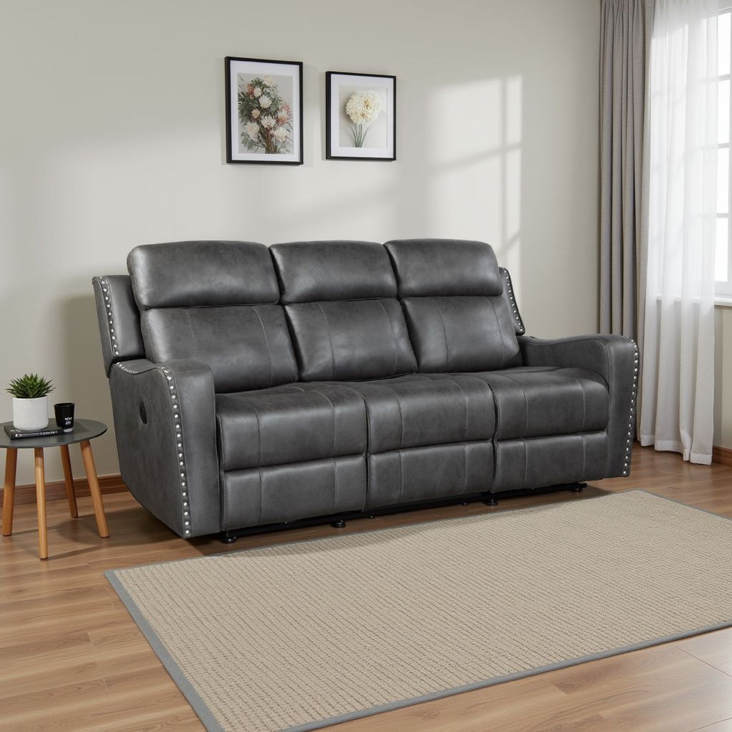 Gimo Power Recline Sofa, Dark Gray Microfiber, USB Ports, 82 Inch