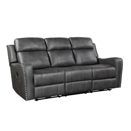 Gimo Power Recline Sofa, Dark Gray Microfiber, USB Ports, 82 Inch