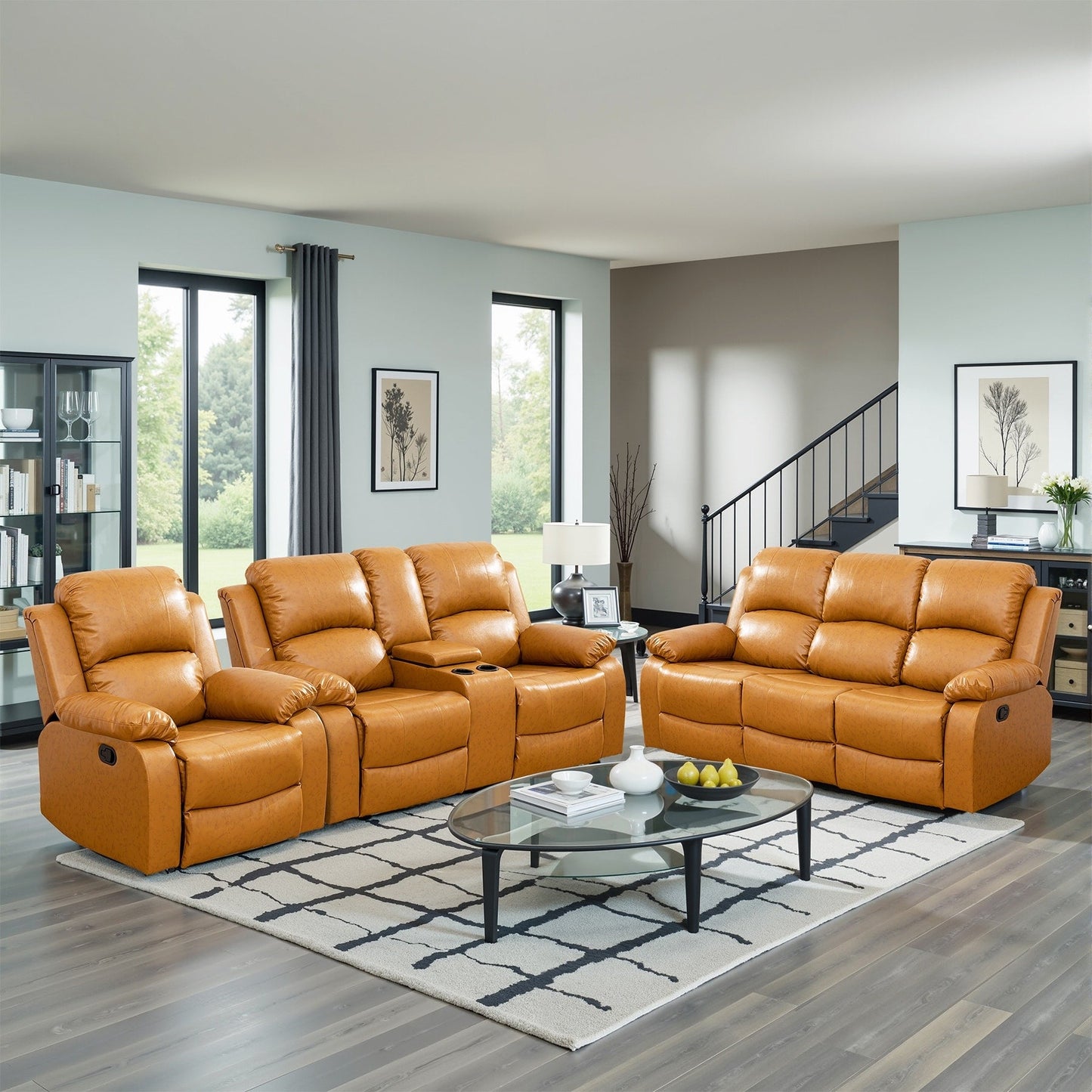 Ginger Semi PU And PVC 3-Piece Couch Living Room Sofa Set