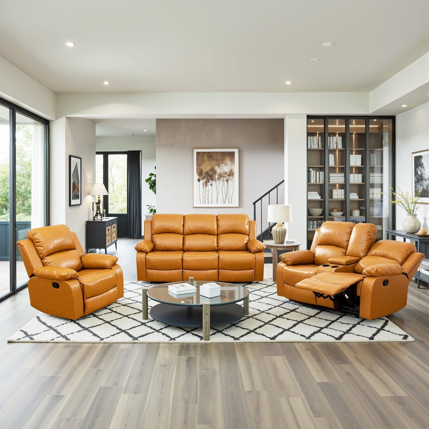 Ginger Semi PU And PVC 3-Piece Couch Living Room Sofa Set