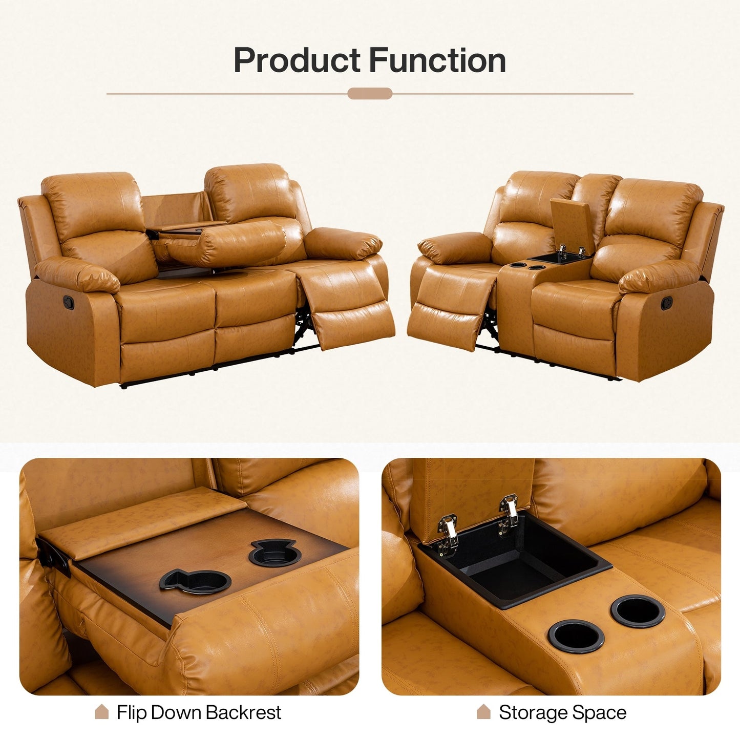 Ginger Semi PU And PVC 3-Piece Couch Living Room Sofa Set