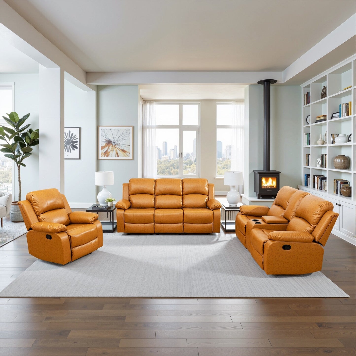 Ginger Semi PU And PVC 3-Piece Couch Living Room Sofa Set