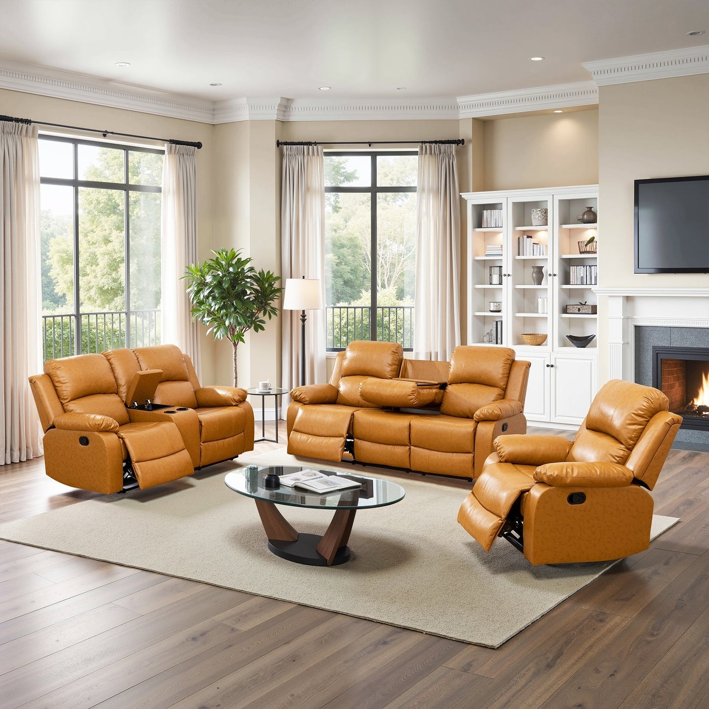 Ginger Semi PU And PVC 3-Piece Couch Living Room Sofa Set
