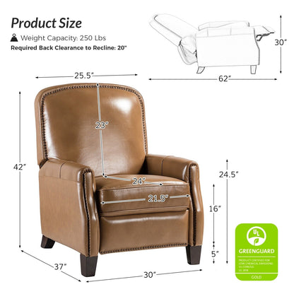Gladis Modern Retro Genuine Leather Recliner with Nailhead Trim by HULALA HOME