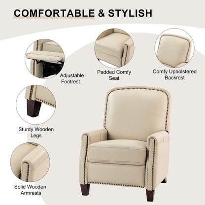 Gladis Modern Retro Genuine Leather Recliner with Nailhead Trim by HULALA HOME