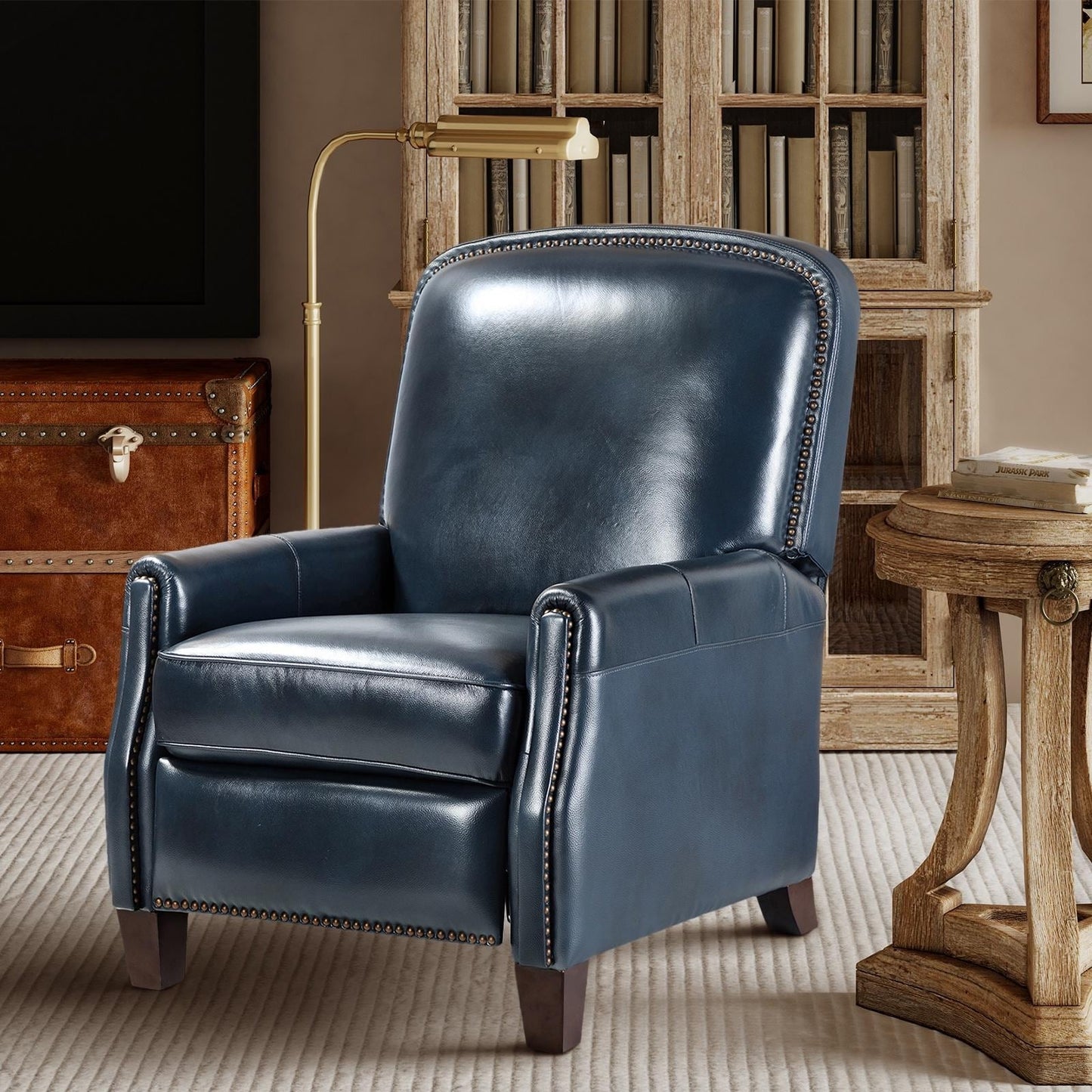 Gladis Modern Retro Genuine Leather Recliner with Nailhead Trim by HULALA HOME