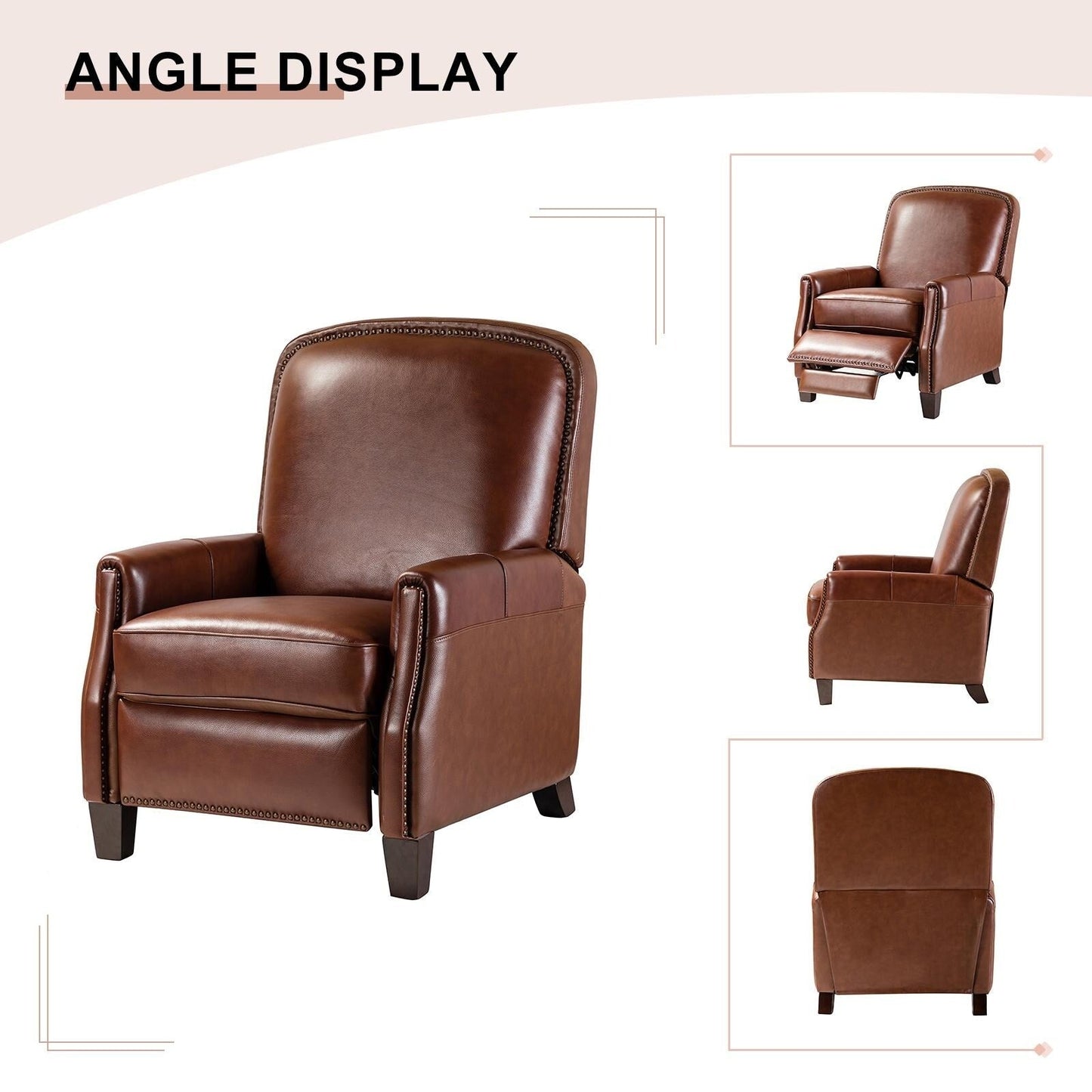 Gladis Modern Retro Genuine Leather Recliner with Nailhead Trim by HULALA HOME