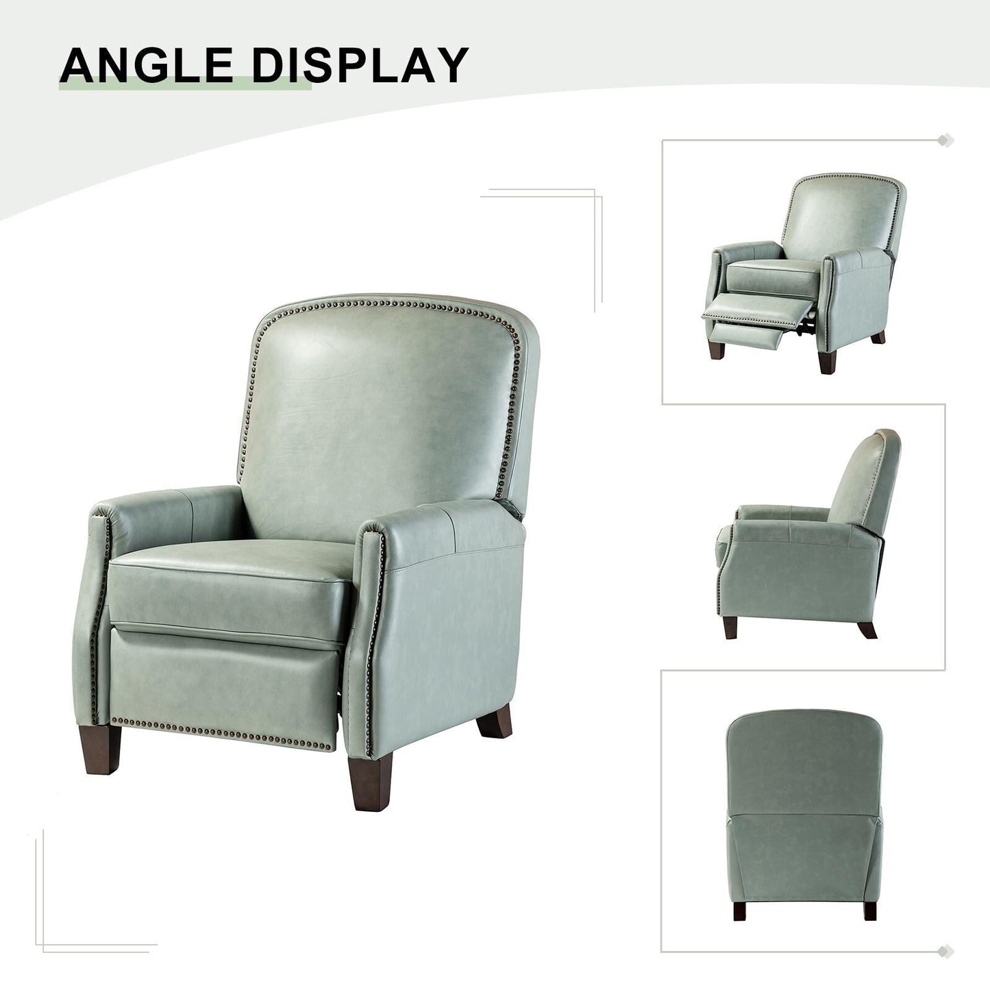 Gladis Modern Retro Genuine Leather Recliner with Nailhead Trim by HULALA HOME
