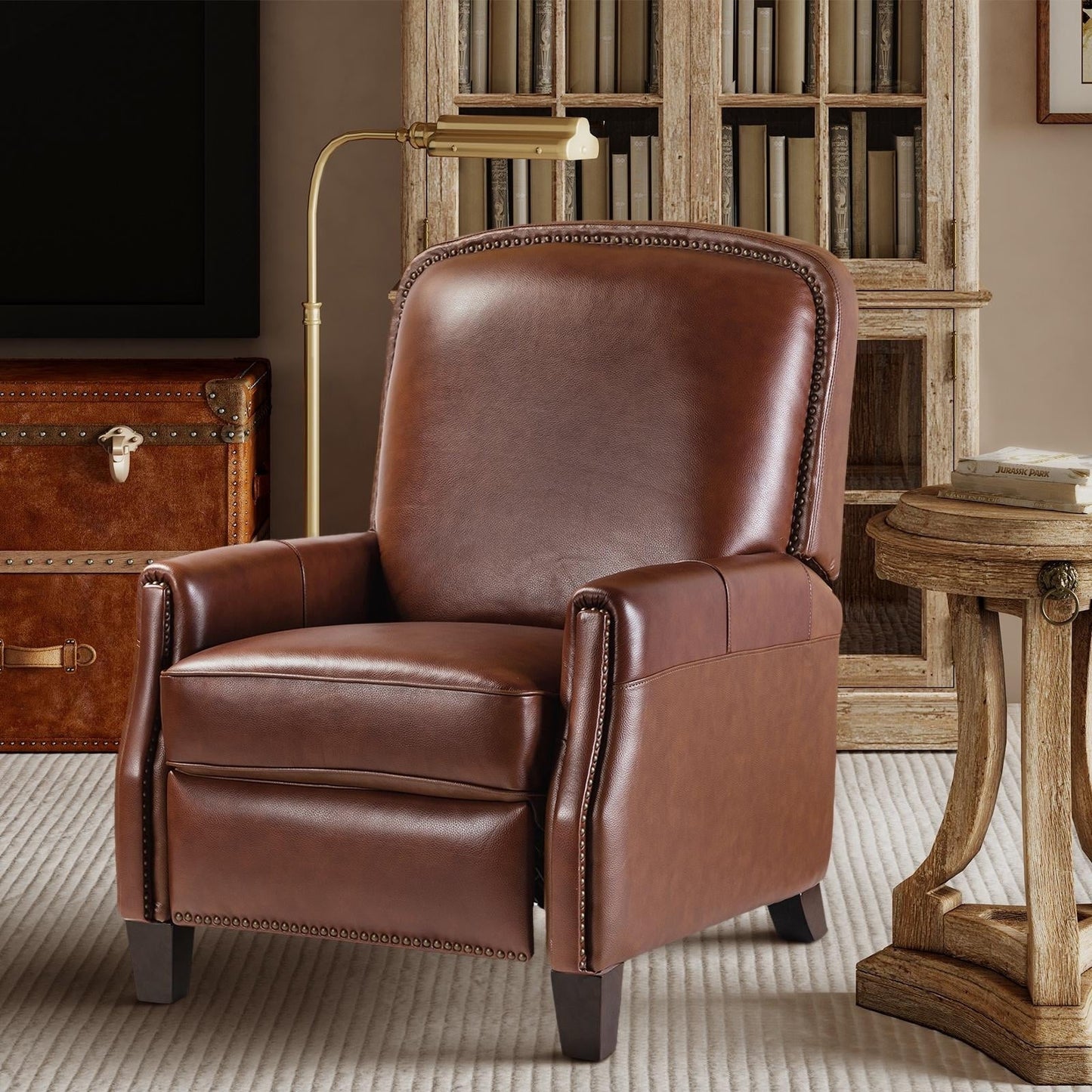 Gladis Modern Retro Genuine Leather Recliner with Nailhead Trim by HULALA HOME