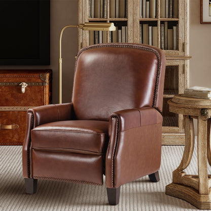 Gladis Modern Retro Genuine Leather Recliner with Nailhead Trim by HULALA HOME
