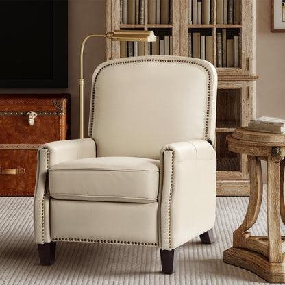 Gladis Modern Retro Genuine Leather Recliner with Nailhead Trim by HULALA HOME