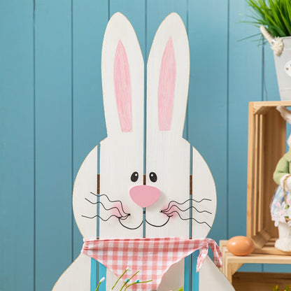 Glitzhome 30H Easter Wooden Bunny Family Standing Porch Sign Decor with Wreath
