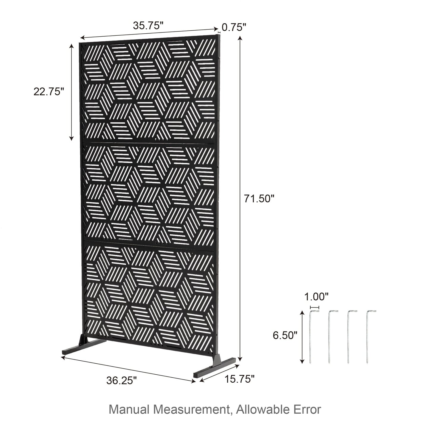 Glitzhome 6ft Galvanized Floral Patterned 3-Panel Privacy Screen Room Divider Fences