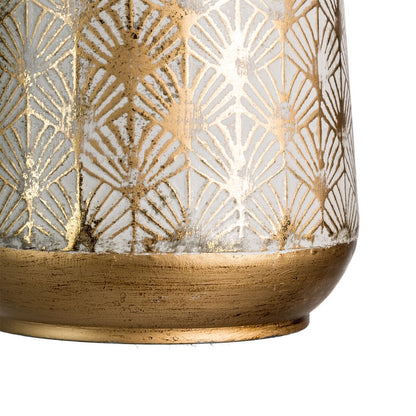 Glitzhome Set of 2 Distressed Traditional Vintage Gold/White Metal Vases