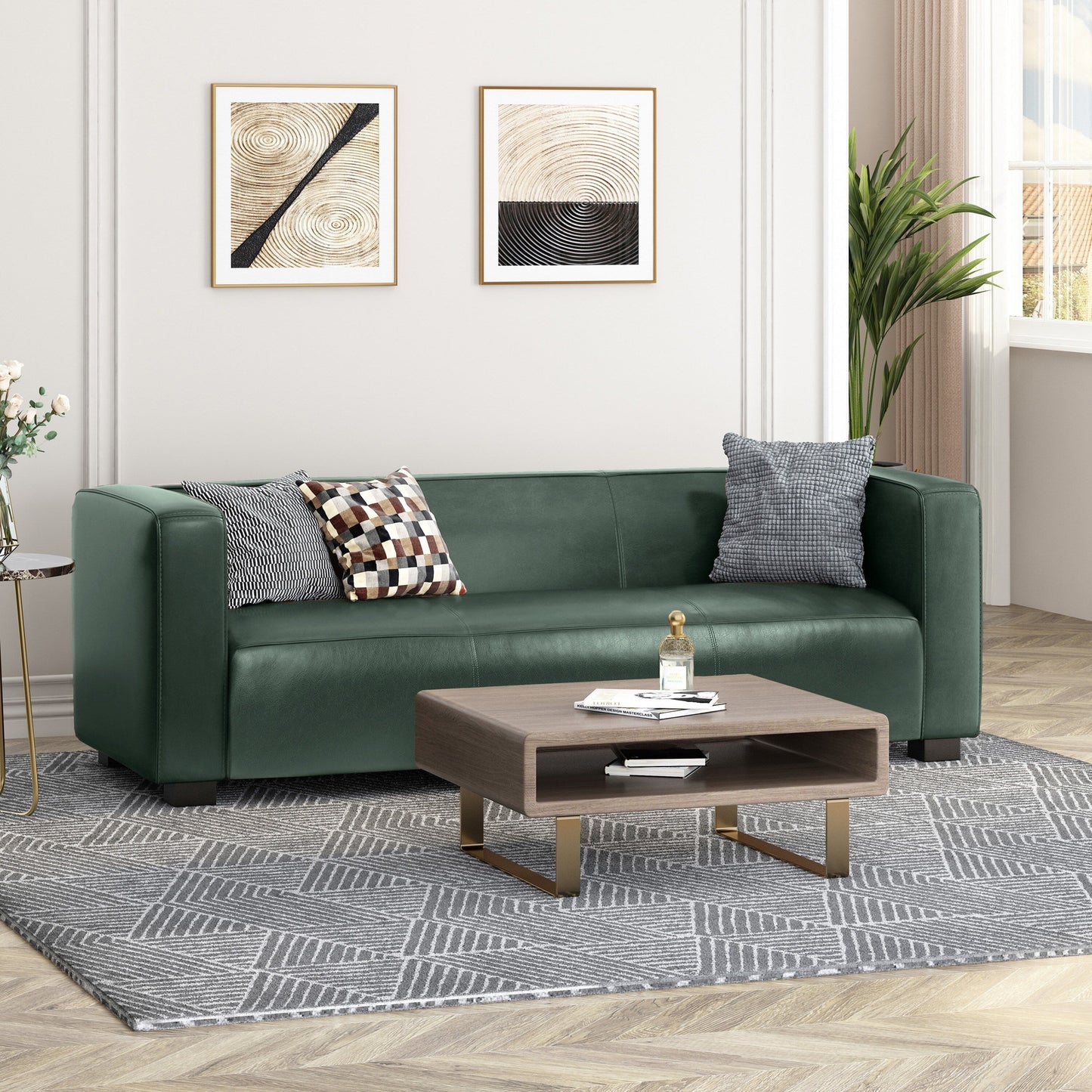 Goyette Faux Leather 3 Seater Sofa by Christopher Knight Home