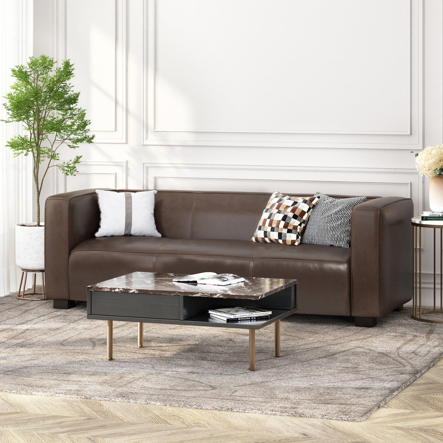 Goyette Faux Leather 3 Seater Sofa by Christopher Knight Home