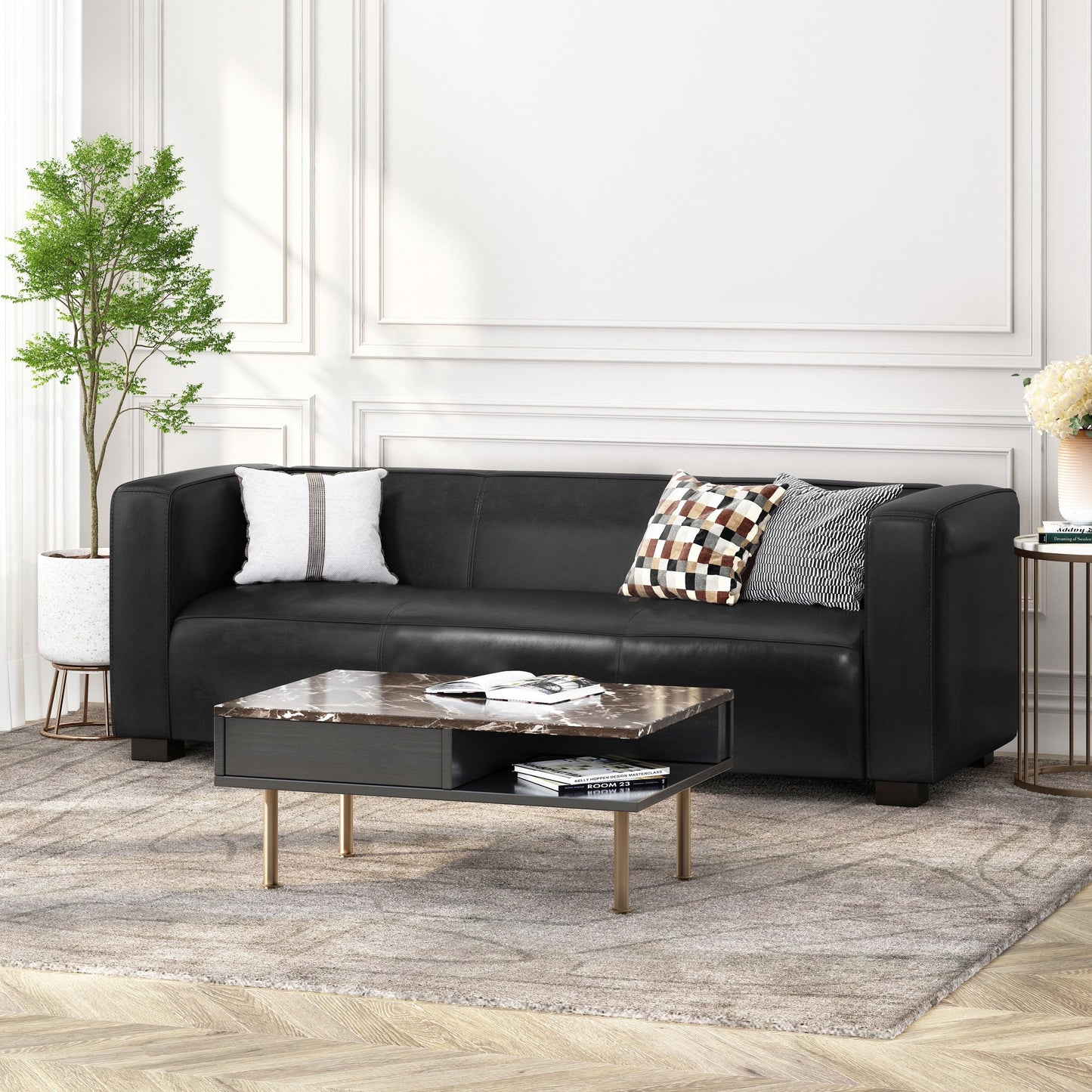 Goyette Faux Leather 3 Seater Sofa by Christopher Knight Home