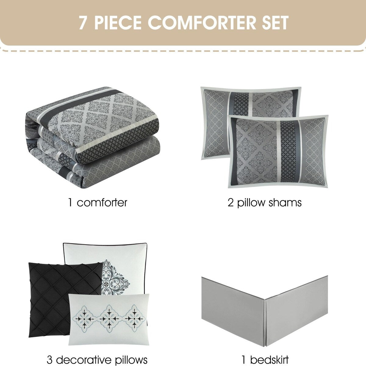 Nanshing Jensen 7 Piece Jacquard Geometric Comforter Set