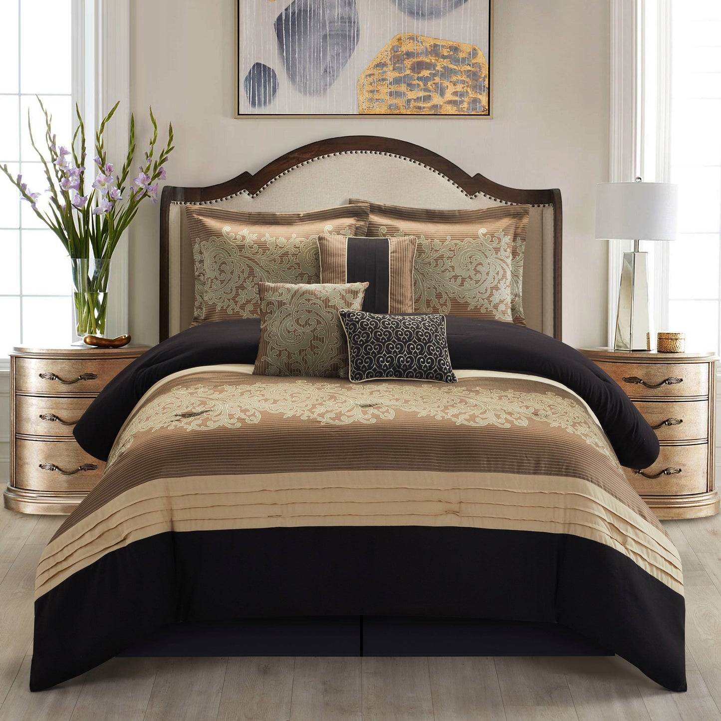 Nanshing Salem Damask Jacquard 7-Piece Comforter Set