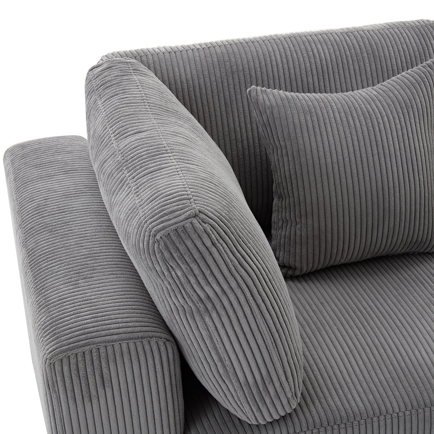 Gray 105 Corduroy Upholstered 3-seater Sofa with Removable Back Cushions and 5 Pillows for Living Room