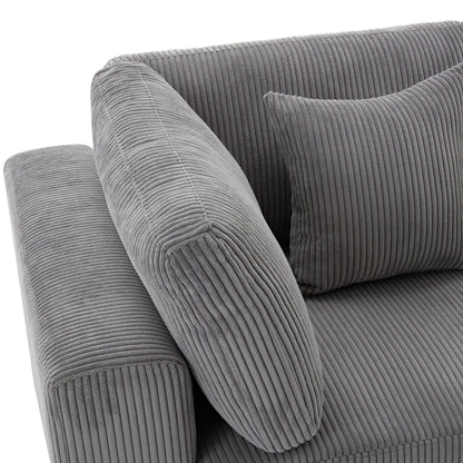 Gray 105 Corduroy Upholstered 3-seater Sofa with Removable Back Cushions and 5 Pillows for Living Room