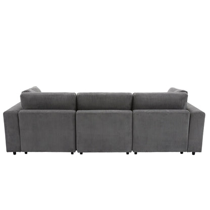 Gray 105 Corduroy Upholstered 3-seater Sofa with Removable Back Cushions and 5 Pillows for Living Room