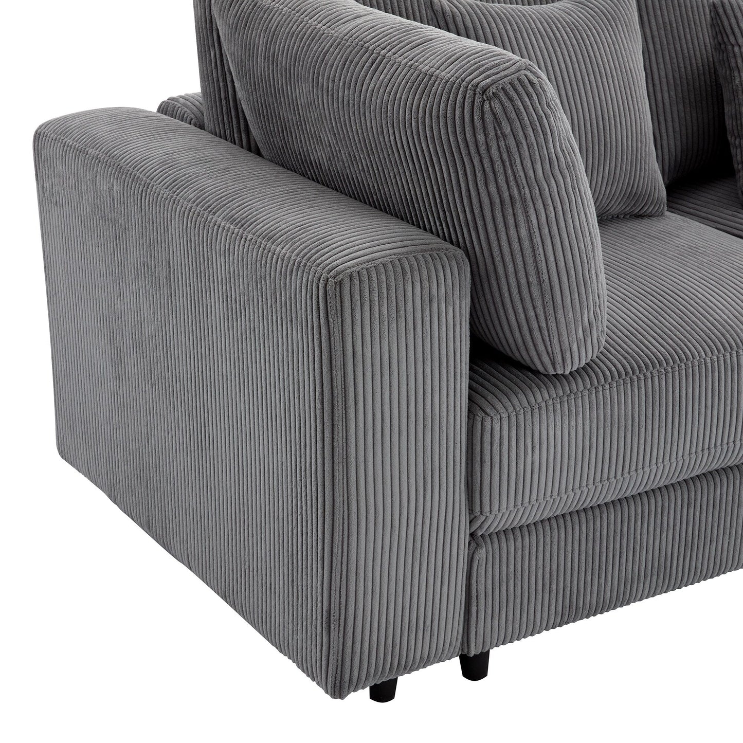 Gray 105 Corduroy Upholstered 3-seater Sofa with Removable Back Cushions and 5 Pillows for Living Room