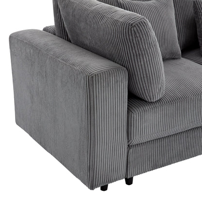 Gray 105 Corduroy Upholstered 3-seater Sofa with Removable Back Cushions and 5 Pillows for Living Room