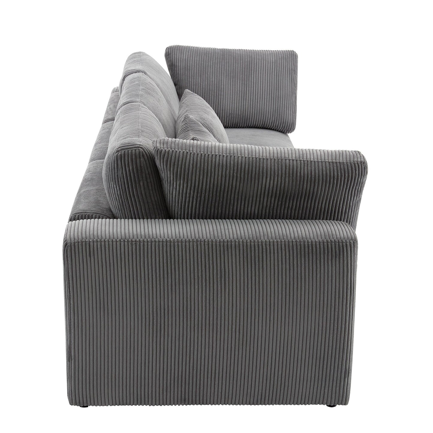 Gray 105 Corduroy Upholstered 3-seater Sofa with Removable Back Cushions and 5 Pillows for Living Room
