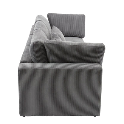 Gray 105 Corduroy Upholstered 3-seater Sofa with Removable Back Cushions and 5 Pillows for Living Room