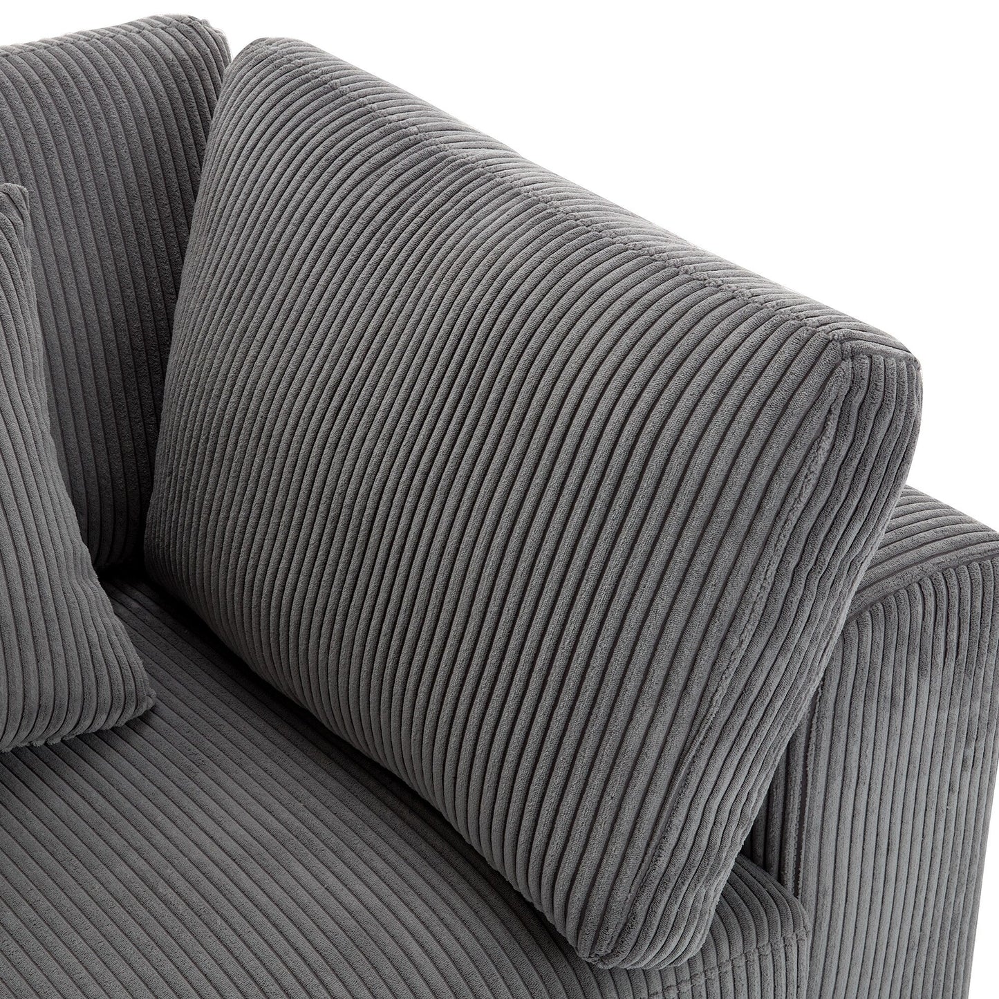 Gray 105 Corduroy Upholstered 3-seater Sofa with Removable Back Cushions and 5 Pillows for Living Room