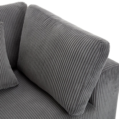 Gray 105 Corduroy Upholstered 3-seater Sofa with Removable Back Cushions and 5 Pillows for Living Room