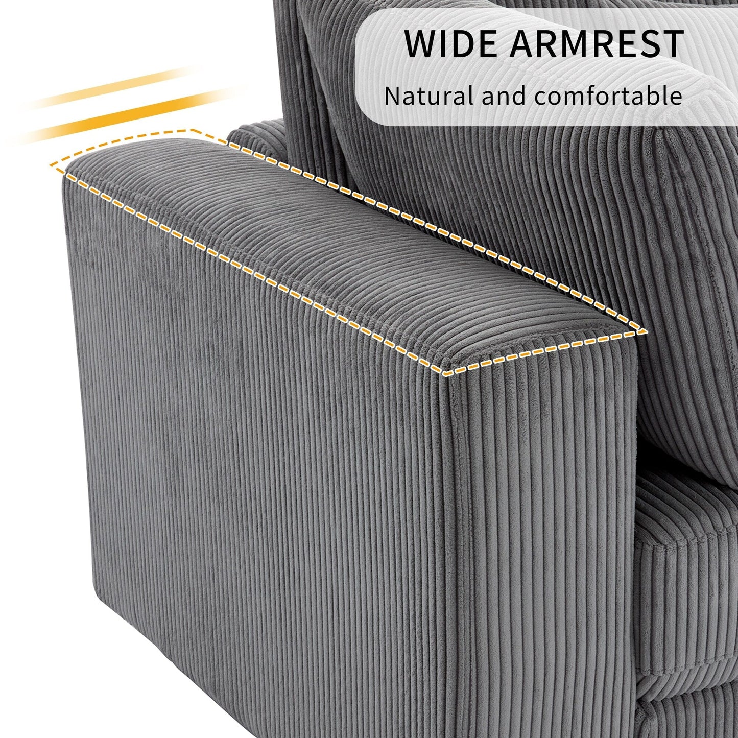 Gray 105 Corduroy Upholstered 3-seater Sofa with Removable Back Cushions and 5 Pillows for Living Room