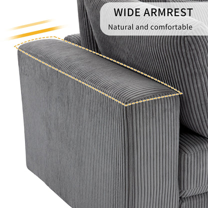 Gray 105 Corduroy Upholstered 3-seater Sofa with Removable Back Cushions and 5 Pillows for Living Room