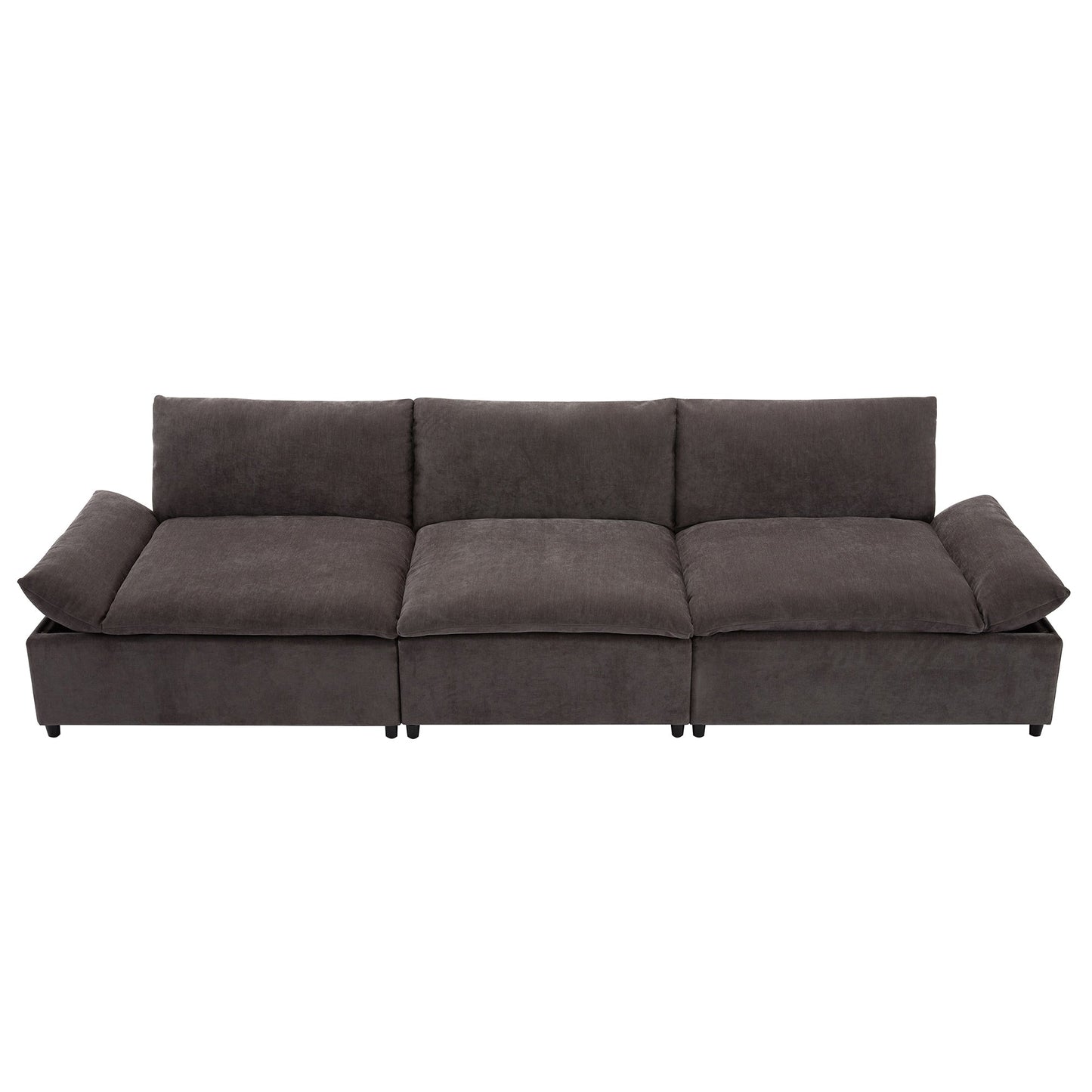 Gray 119.5 Large Polyester 3-seater Sofa with 2 Storage Units and Rubber Wood Legs for Living Room