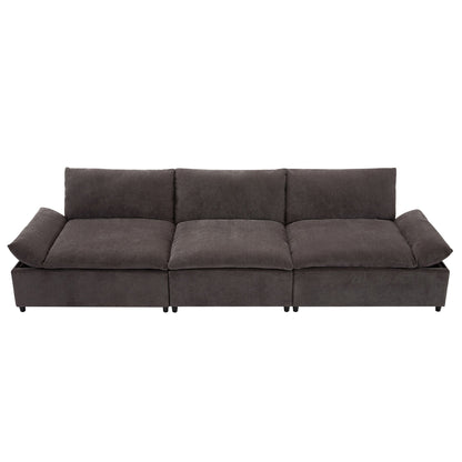 Gray 119.5 Large Polyester 3-seater Sofa with 2 Storage Units and Rubber Wood Legs for Living Room