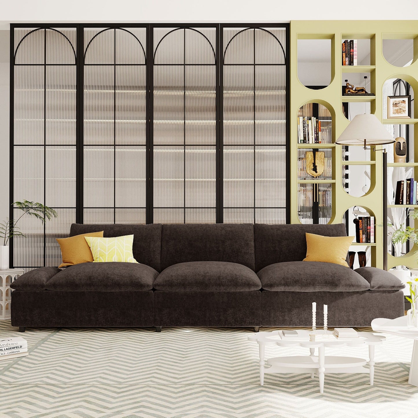 Gray 119.5 Large Polyester 3-seater Sofa with 2 Storage Units and Rubber Wood Legs for Living Room