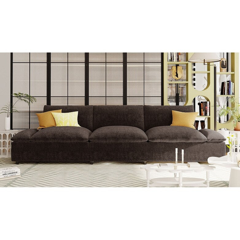 Gray 119.5 Large Polyester 3-seater Sofa with 2 Storage Units and Rubber Wood Legs for Living Room
