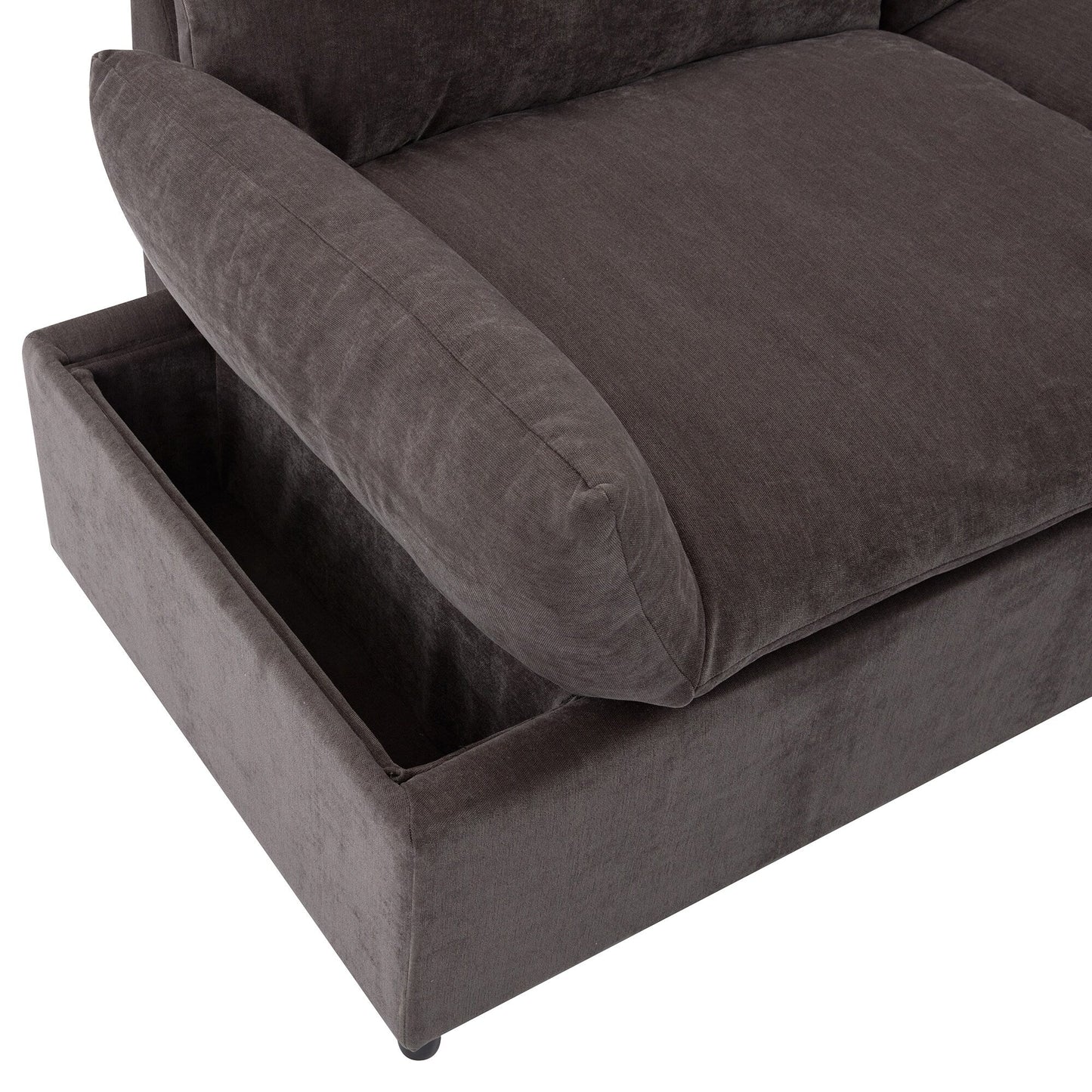 Gray 119.5 Large Polyester 3-seater Sofa with 2 Storage Units and Rubber Wood Legs for Living Room