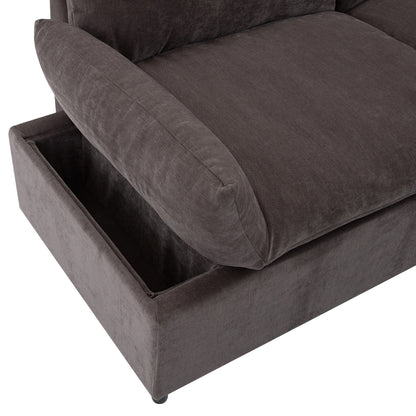 Gray 119.5 Large Polyester 3-seater Sofa with 2 Storage Units and Rubber Wood Legs for Living Room