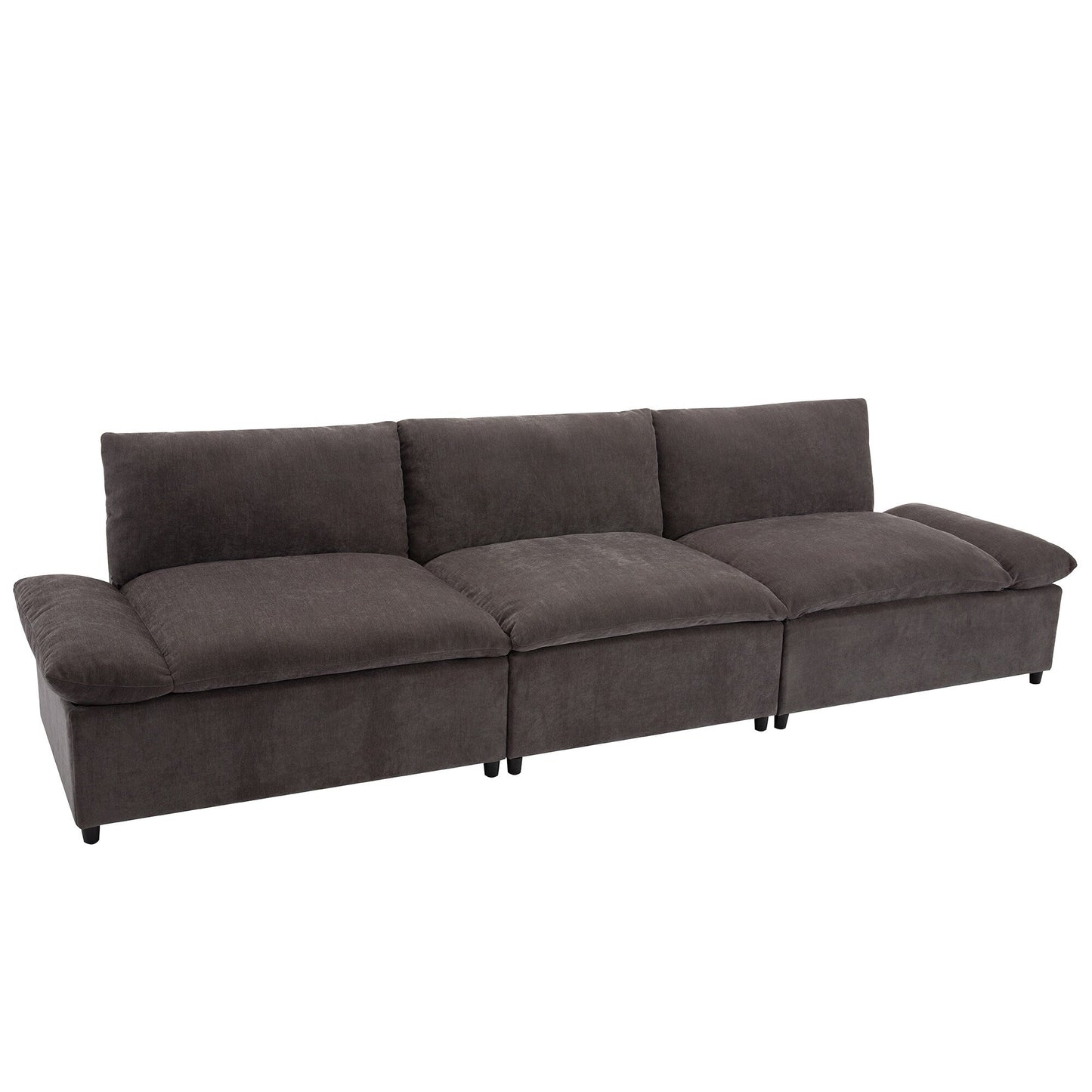 Gray 119.5 Large Polyester 3-seater Sofa with 2 Storage Units and Rubber Wood Legs for Living Room