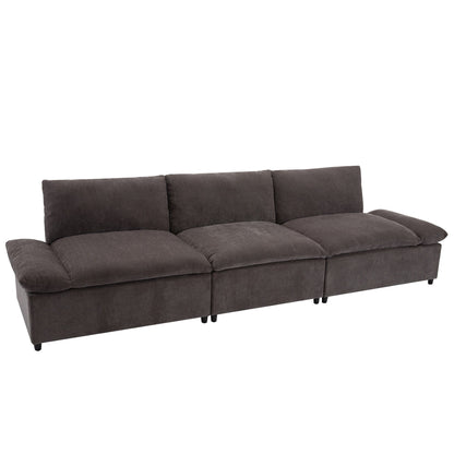Gray 119.5 Large Polyester 3-seater Sofa with 2 Storage Units and Rubber Wood Legs for Living Room