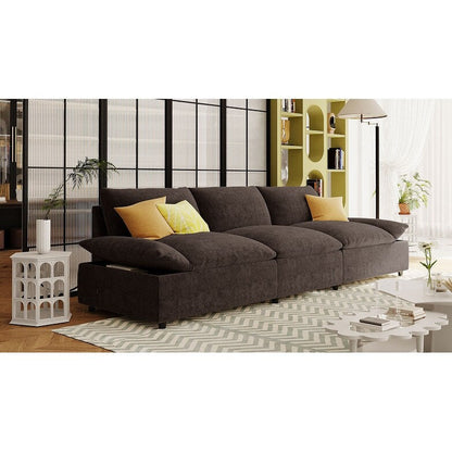 Gray 119.5 Large Polyester 3-seater Sofa with 2 Storage Units and Rubber Wood Legs for Living Room